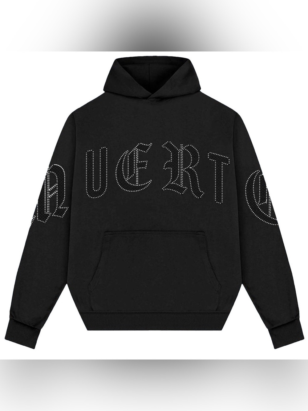 Hasta Muerte Bones Rhinestone Black Hoodie Embossed 3D Bone Structure Medium